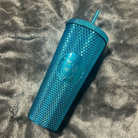 Starbucks Summer 2023 Blue Splash Chrome Bling Studded Venti Tumbler - Picture 1 of 3